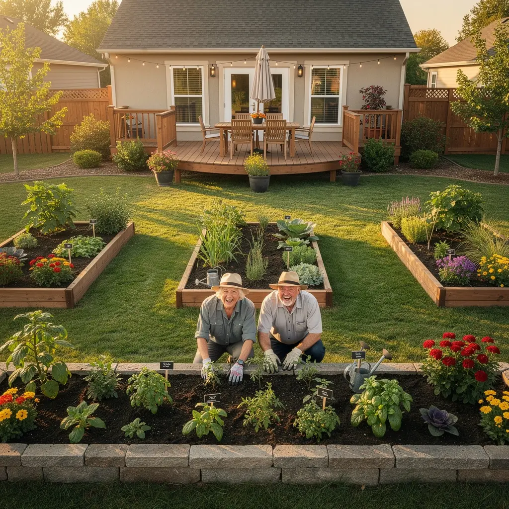 Уютный дом с красивым ландшафтным дизайном и возможностью для садоводства в заднем дворе.