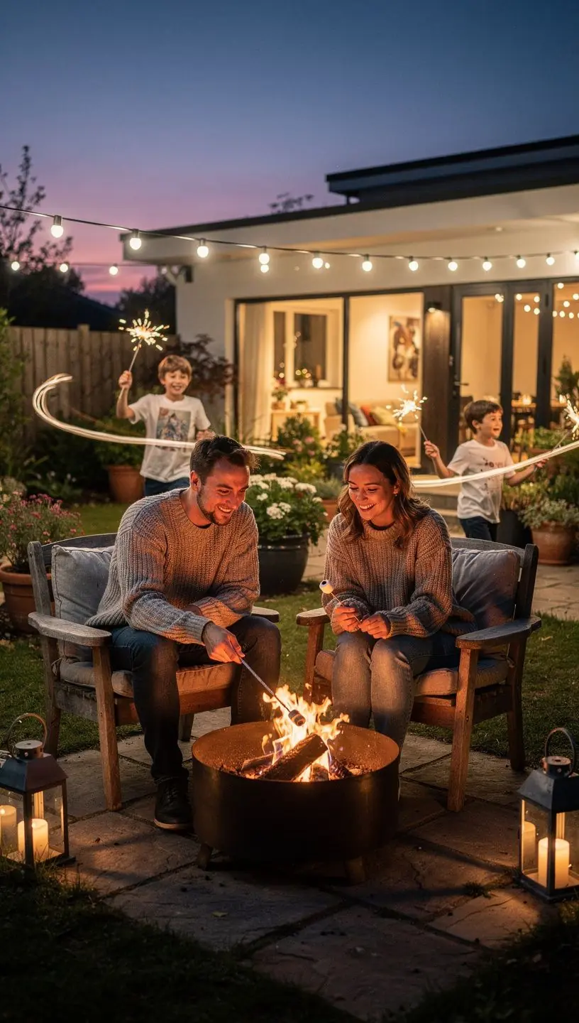 Уютный уголок на террасе с креслами, окруженный зелеными растениями.